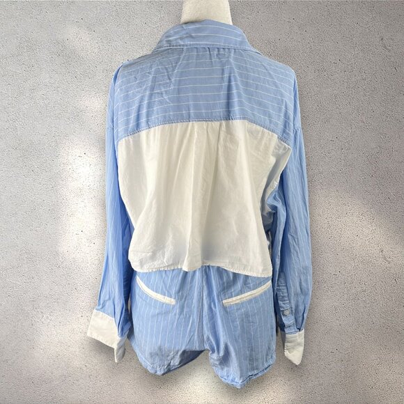 ZARA Striped Poplin Shirt Shorts Set Women’s XS Blue Two-Piece Cropped Y2K Chic - Picture 2 of 14